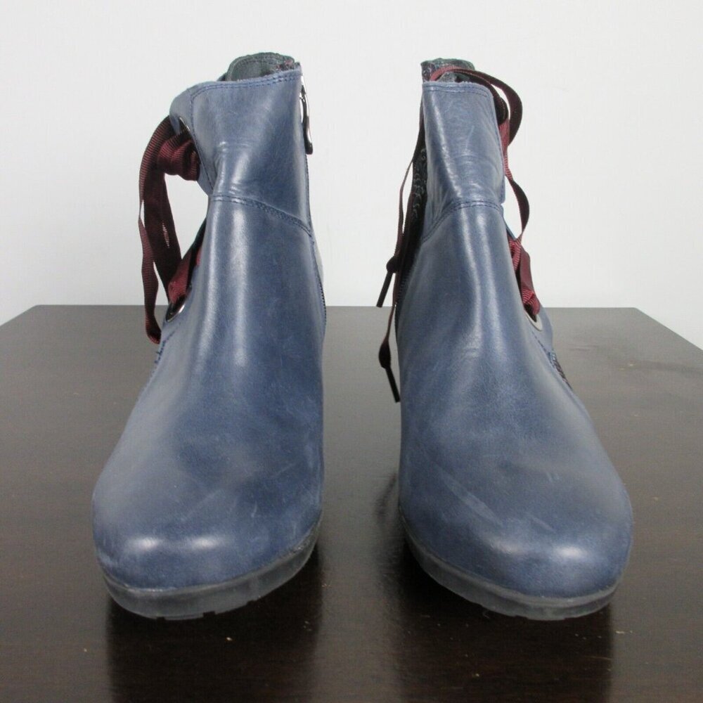 Portofino Women's Ankle Boots Booties Heels Side Lace-up Almond Toe 39 Navy 880 - Picture 2 of 9